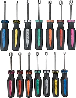 14 Piece SAE and Metric Professional Automotive Nut Driver Set Color Coded Nonslip TPR Hand Grips and 3-inch Hollow Shaft
