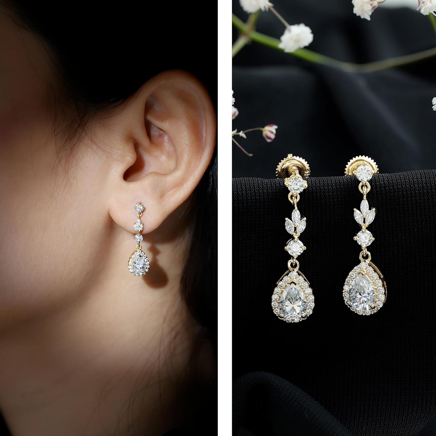 Mothers Day Gift, Certified 2.5 Carat Moissanite Dangle Earrings in Silver, D-Vs1 Quality, Moissanite Wedding Earrings
