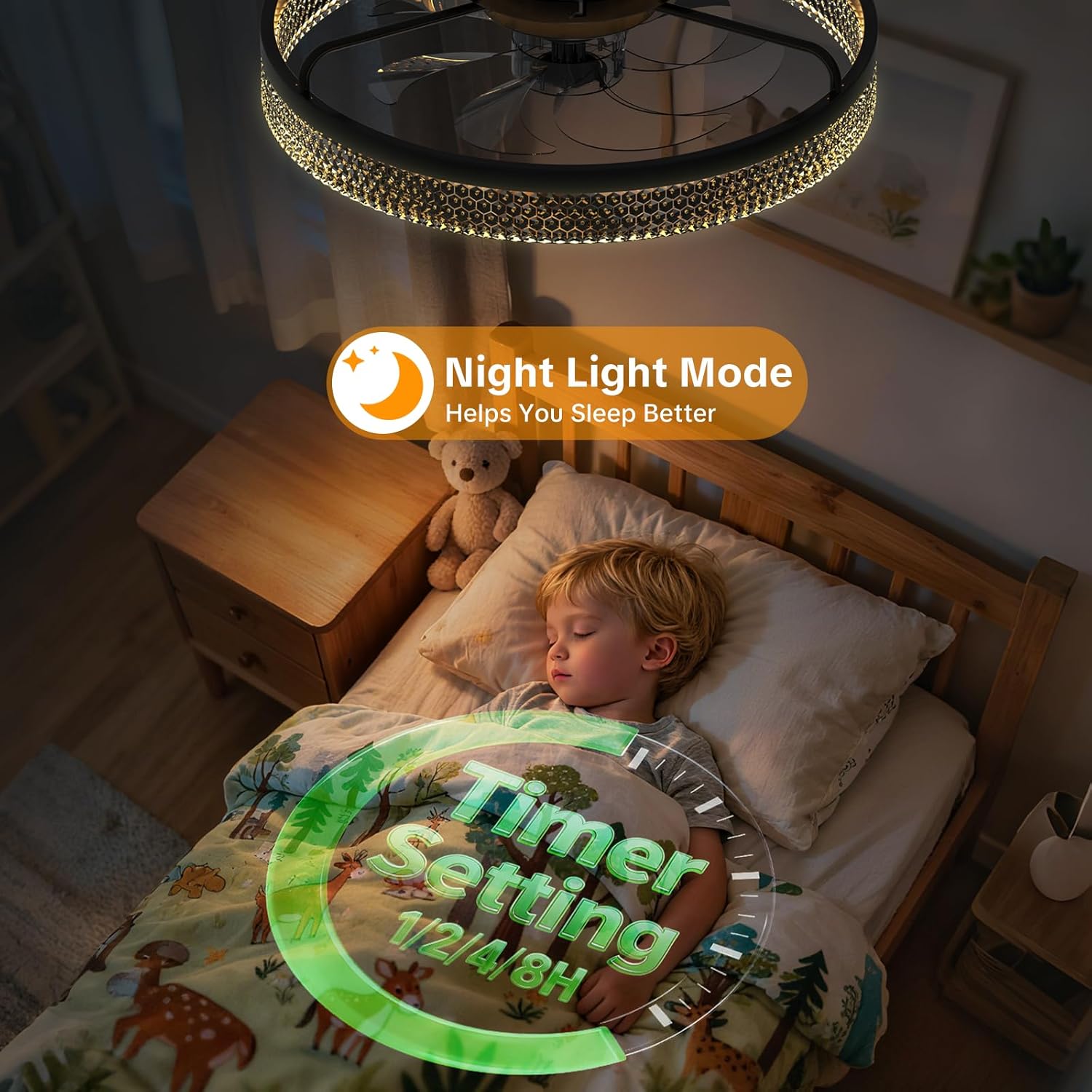 Ceiling Fans with Lights, 20 Inch Flush Mount Fandelier Ceiling Fan, Remote Control, Low Profile Ceiling Fan with Light , Reversible DC Motor, Dimmable LED Fan for Bedroom, Kitchen, Dining, Office