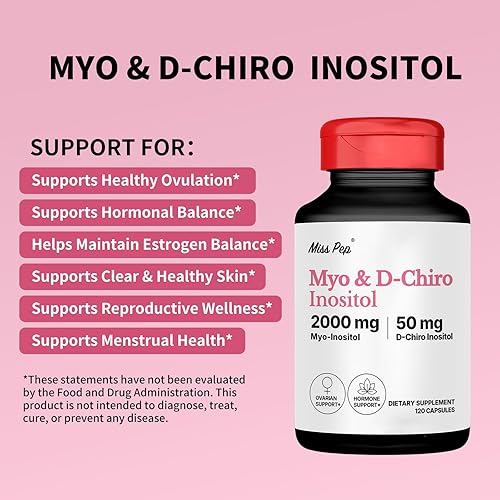 Miniatura 2 de Myo-inositol 2000mg y D-Chiro Inositol 50mg - Suplemento de proporción 401 para mujeres  Equilibrio hormonal, apoyo menstrual y salud ovárica  120