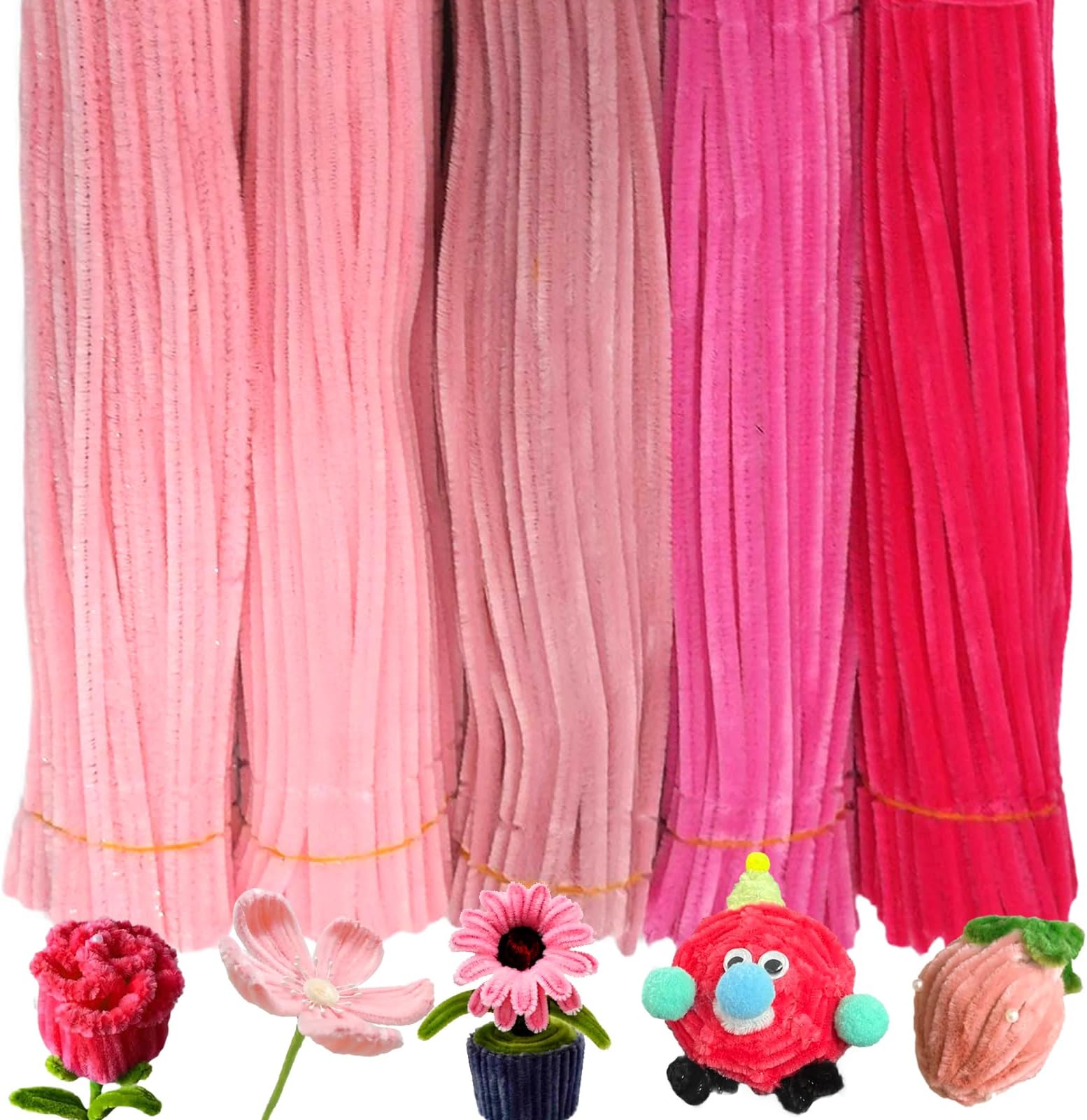 500pcs Pink Pipe Cleaners,5 Assorted Colors Pink Pipe Cleaners Craft,Pipe Cleaners for Crafts,Fuzzy Sticks Chenille Stems for DIY Crafts,Wedding,Valentine's Day Holiday Decoration โฆ