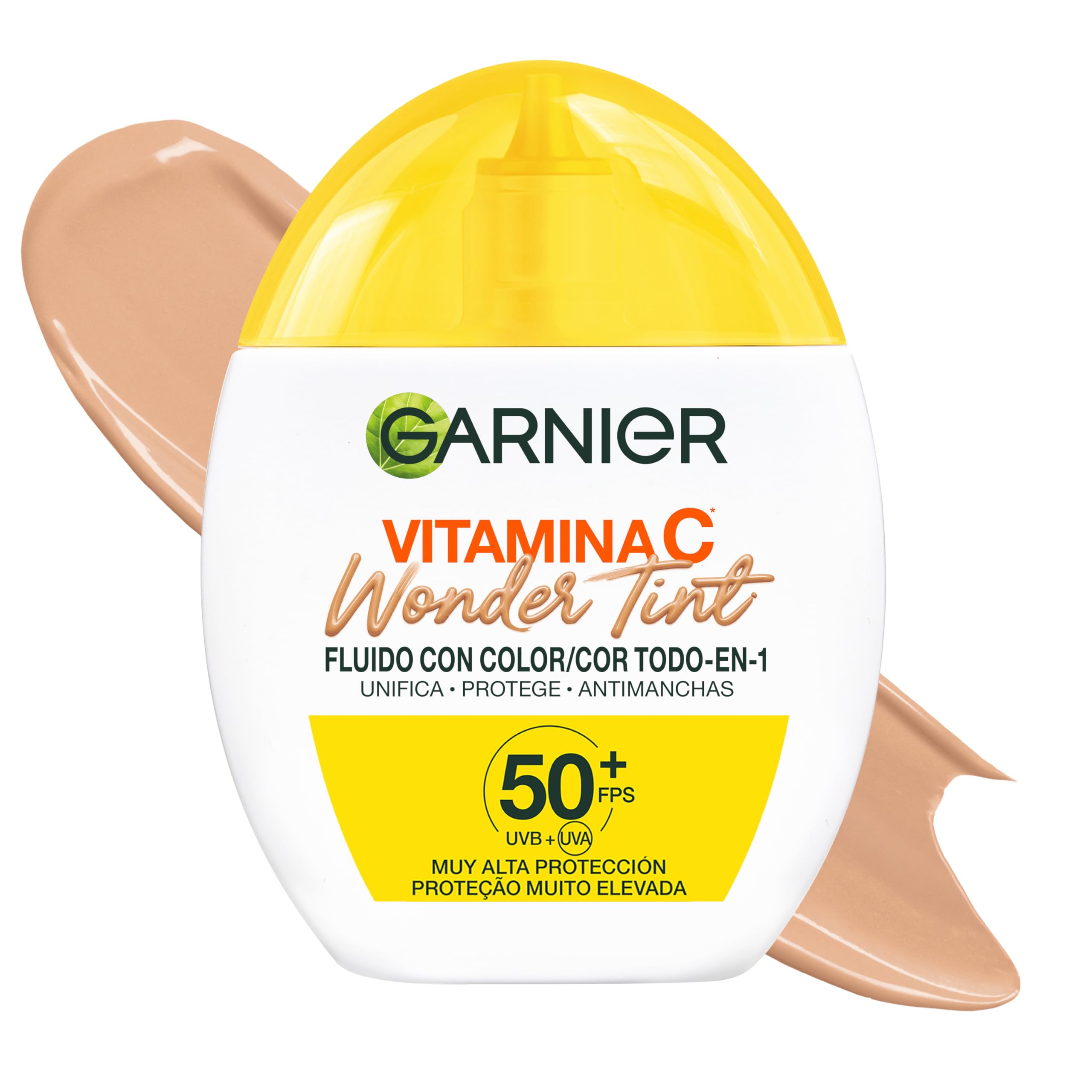 Garnier Vitamina C Wonder Tint Fluido [Tono Medio] Todo en 1 BB Cream con 5% de [Glicerina + Niacinamida + Vitamina C*] Uso Diario Unifica, Protege y Antimanchas FPS50+. 40ML