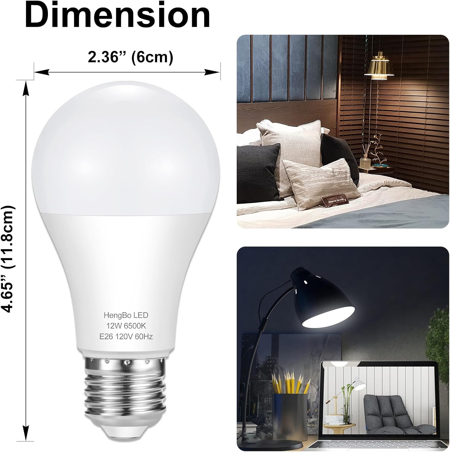 100 Watts Equivalent Light Bulb, E26 6500K Daylight White LED Bulb, A19 12W Medium Screw Light Bulbs for Kitchen, Living Room Home Lighting