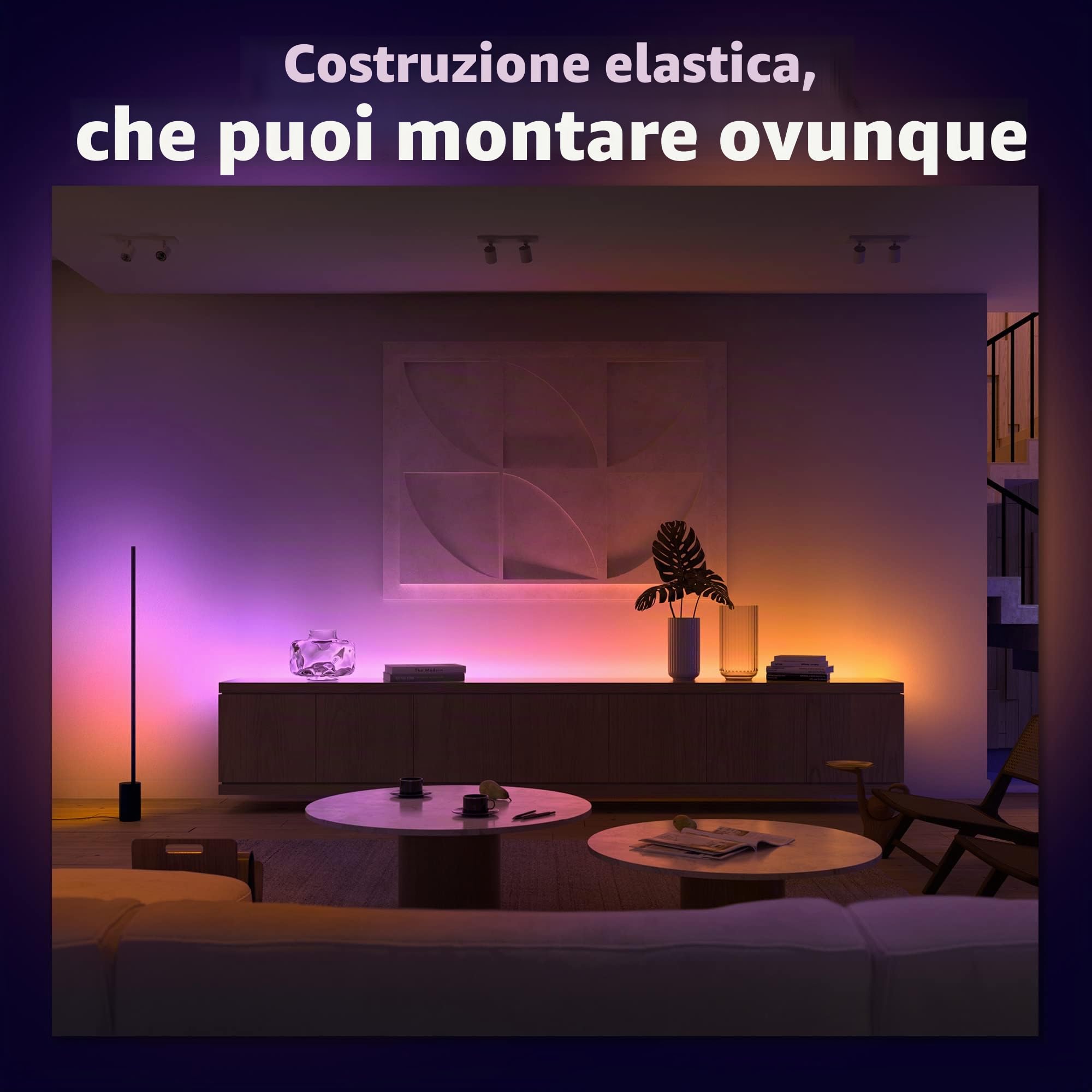 Philips Hue White and Color Ambiance Gradient Lightstrip, Striscia Led Smart, Estensione da 1 M per Kit Base da 2 Metri, Bluetooh, (Confezione da 2)