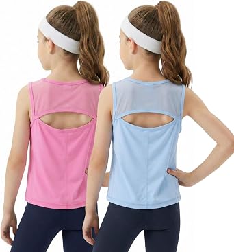 WELAKEN Girls Athletic Tank Top Mesh Open Back Sleeveless Sports Shirt for Active Kids,Black,4T