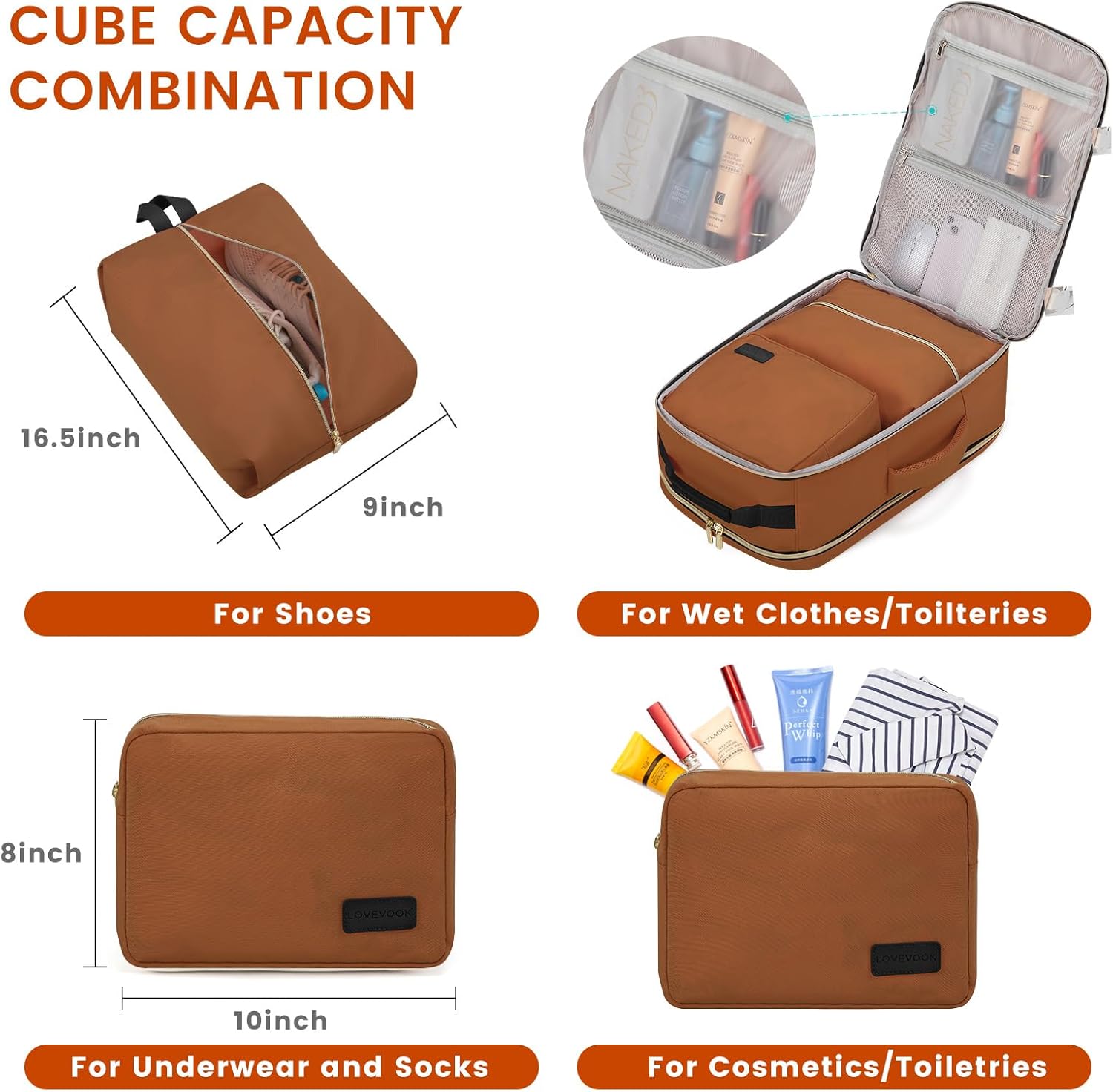 LOVEVOOK 40L Large Travel Backpack for Women Men, 17 Inch Carry on Backpack for Traveling on Airplane, Personal Item Travel Bag Airline Approved, Business Causal Weekender Backpack, Brown Yellow-Black - Image 5