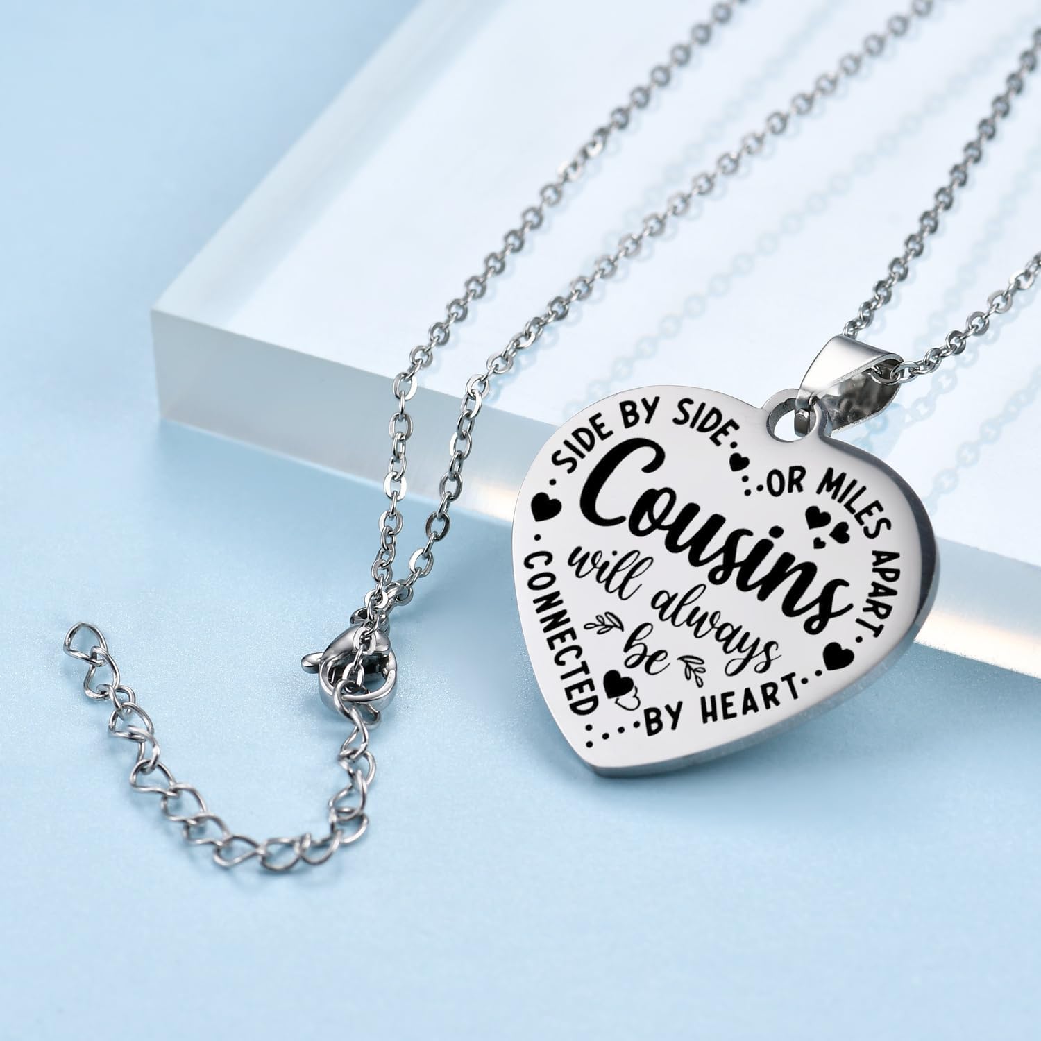 Heart Necklace for Women Family Friendship “Side By Side or Miles Apart” Engraved Pendant Necklace Jewelry Gift for Friends Sister Brother Family Besties Cousins image 4