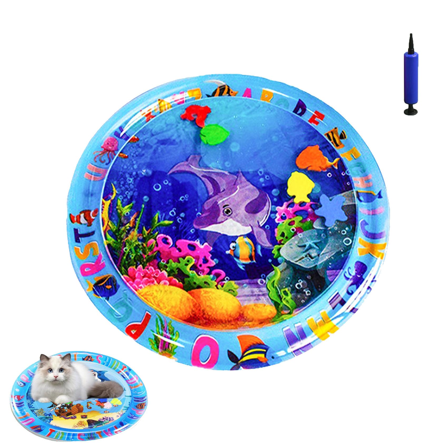 Pet Water Bed, Interactive Sensory Pad with Floating Fish, Cooling Mat for Dogs/Cat (D,Small)