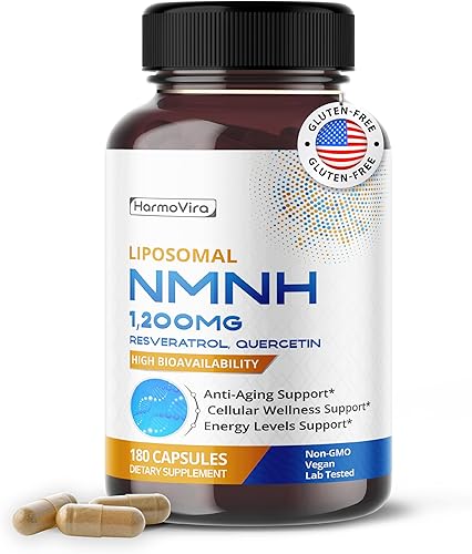 NMNH liposomal 1,200 mg con resveratrol, quercetina, vitamina C y D3 180 cápsulas Vegano, sin OMG