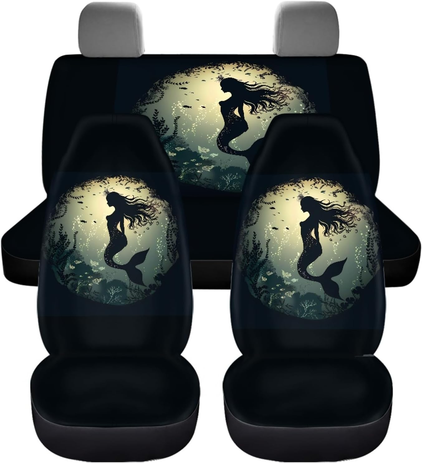 Foruidea Car Seat Cover Full Set Beautiful Mermaid Silhouette 01 Car Seat Covers for Car Auto Seats Protector Front and Rear Bench Seats Fit Most Cars,SUV,Sedan,Trucks
