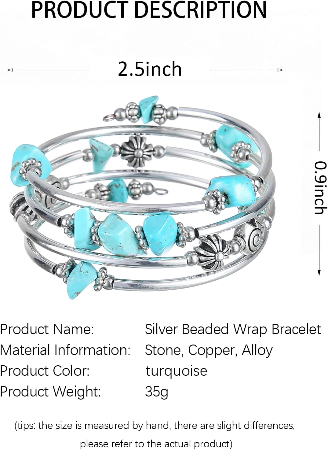 FULU AUTUMN Beaded Bangle Bracelets for Women Silver Wrap Bangles Bracelet Womens Costume Jewelry Fashion Gift - Image 6