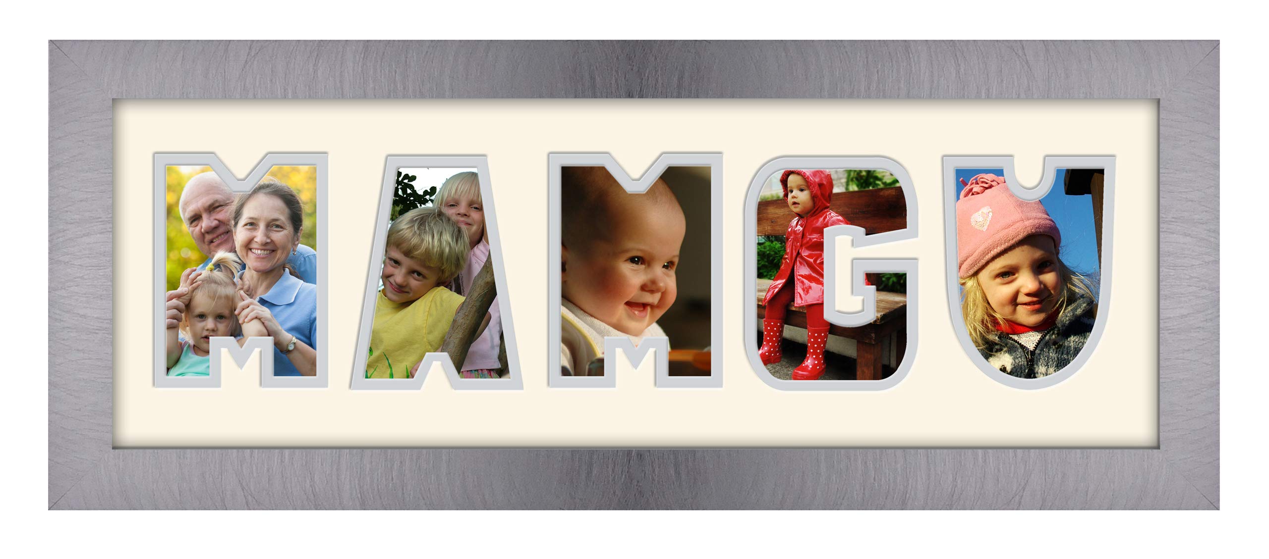 Photos In A Word Brushed Silver Finish Frame Cream Mount Grey Inside Mamgu Photo Frame Welsh Word Photo Frame 1240A (Brushed Silver Finish Frame Cream Mount Grey Inside)