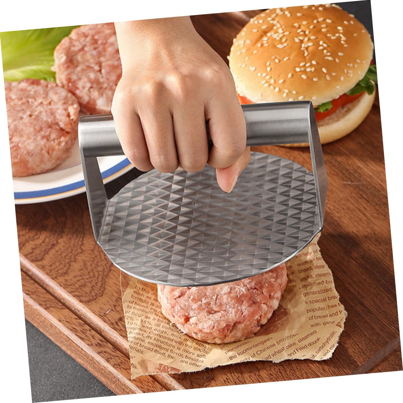 VICASKY Stainless Steel Grill Tool Kit with Multi-Function Burger Press Spatula and Heat-Resistant Basting Brush for Outdoor BBQ Camping and Cooking