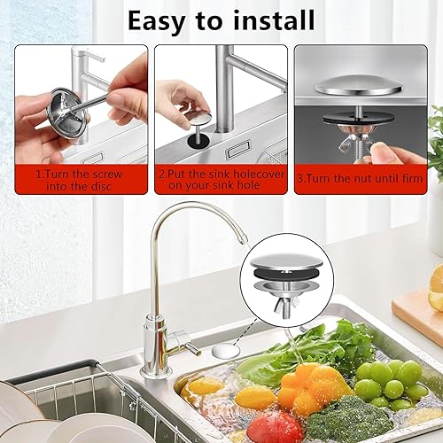 Miniatura 4 de Cubierta de orificio de fregadero de acero inoxidable, cubierta de metal para fregadero de cocina para encimera, orificio de fregadero de fregadero