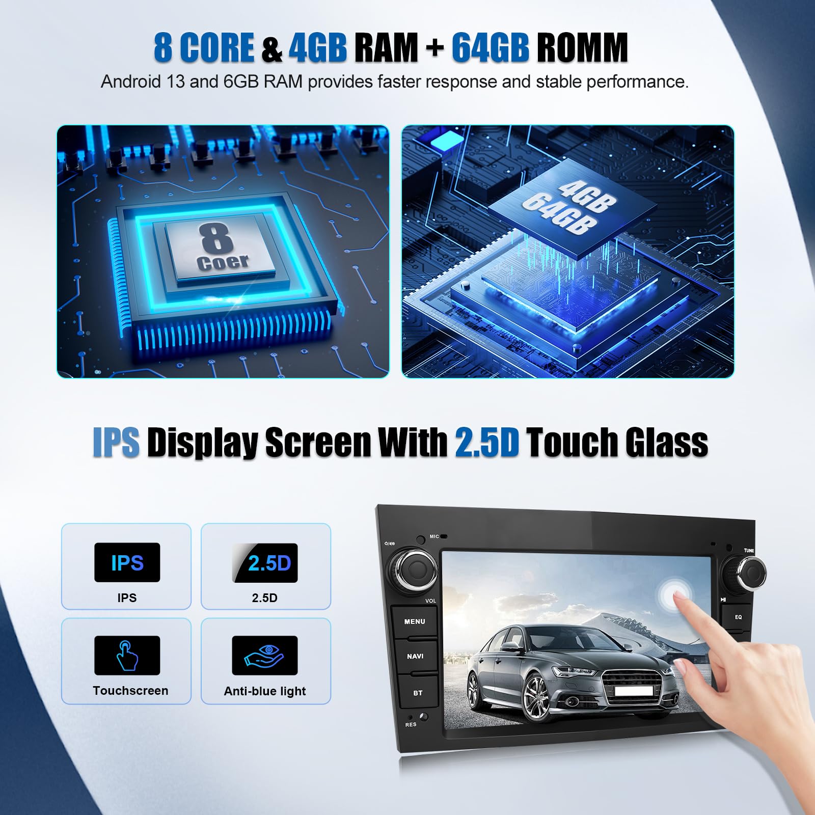 Roinvou 4 64G Android 15 Car Stereo voor Opel Karl/VinFast/Fadil 2017-2020 Draadloze CarPlay Android Auto MirrorLink, 9 Inch Touchscreen Radio met Bluetooth WiFi GPS 32EQ FM/RDS SWC Achteruitrijcamera