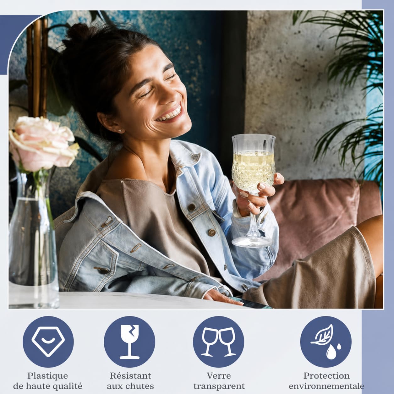 Lot de 24 Verres à Vin Plastique Réutilisables 210 ml, Petits Verres à Pied Transparent Effet Cristal, Gobelets Incassables pour Cocktail, Fête, Pique-Nique, Mariage et Anniversaire