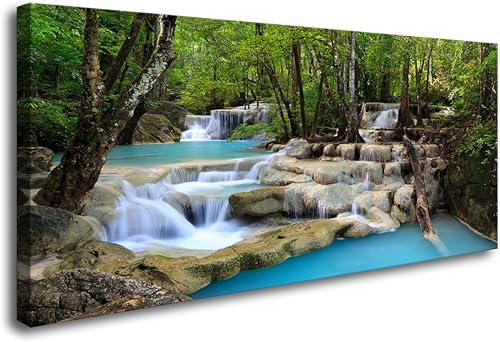 S01574 - 1 panel de arte de pared tropical, hermosas impresiones de cascada, bosque verde claro, paisaje natural, pinturas en lienzo, paisaje,