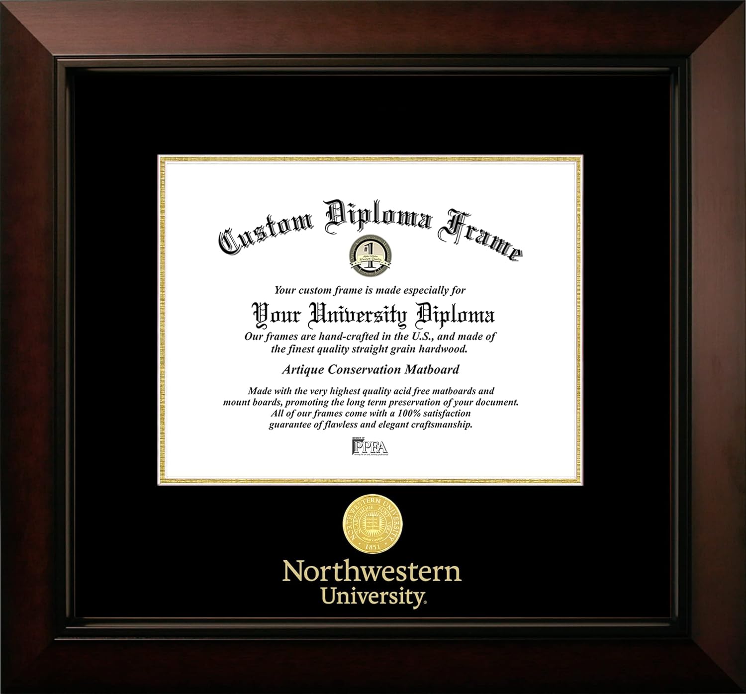 Campus Images Northwestern University 11w x 8.5h Legacy Black Cherry Gold Embossed Diploma Frame