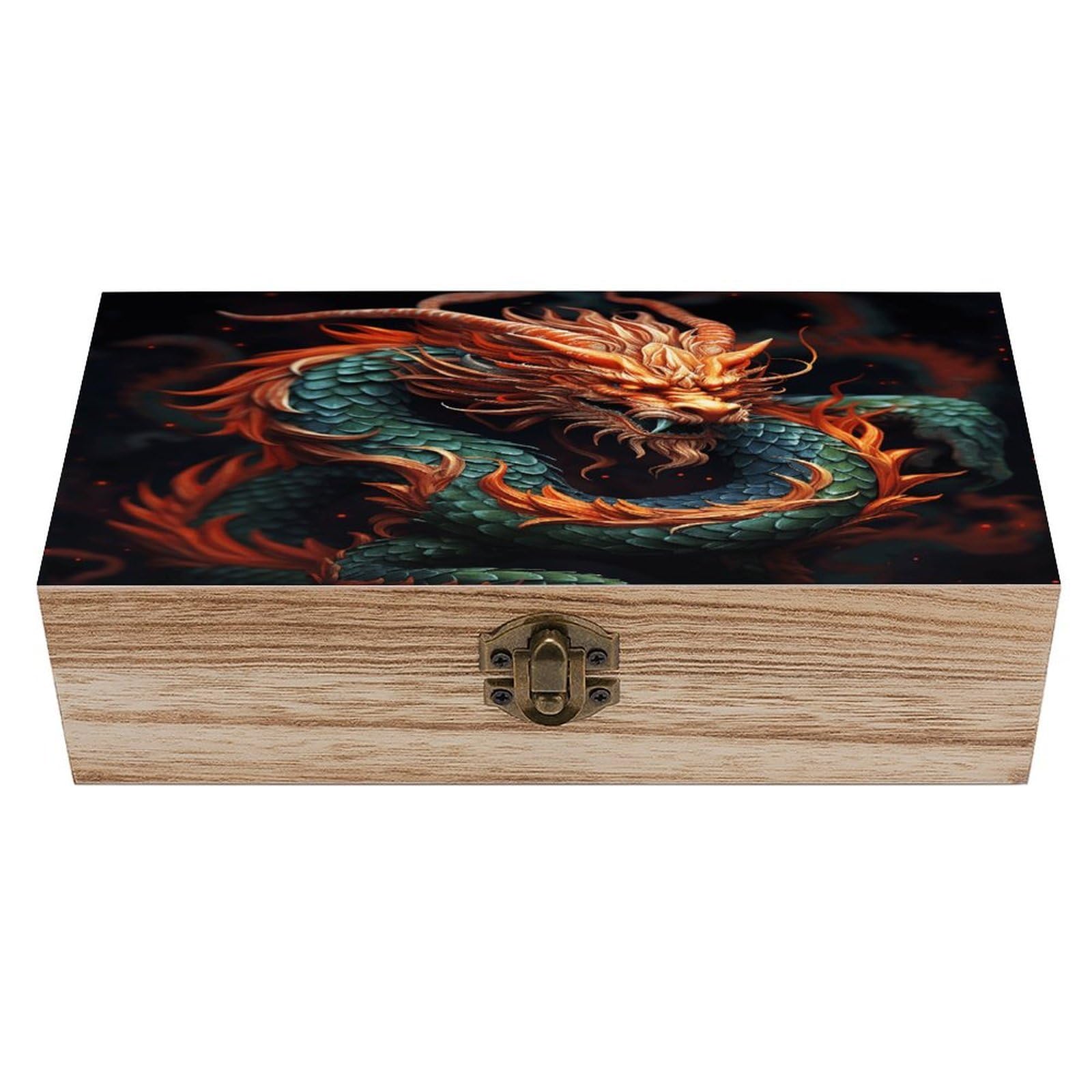 VstaDank Chinese Dragon Wooden Storage Box Wooden Keepsake Box with Hinged Lid Exquisite Solid Wood Decorative Jewelry Case Memory Box for Jewelry Photos Letters Crafts Trinkets