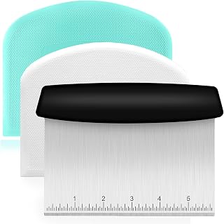 Ecavria Stainless Steel Bench Scraper & 2 Flexible Bowl Scrapers - Dough Cutter with Measurements for Baking Pizza Pastry Bread