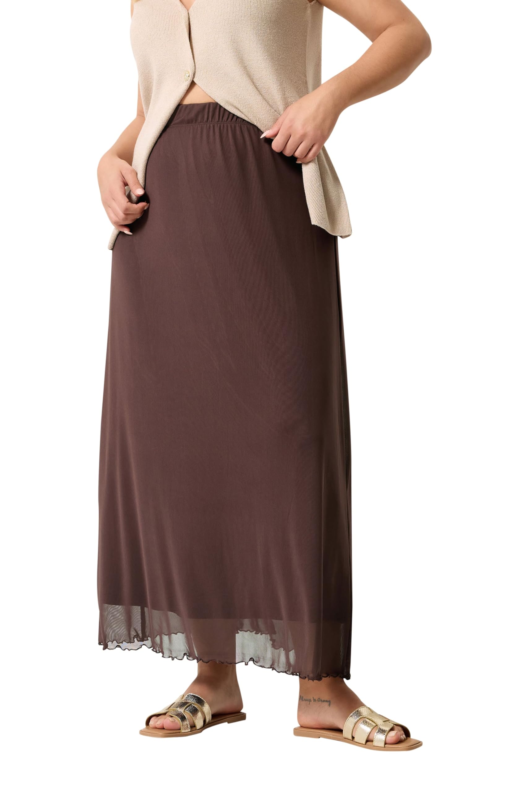 Yours Women's Chocolate Mesh Maxi Skirt In | : Size 20