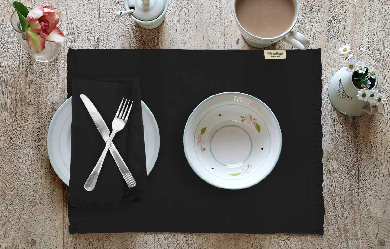 Black Home Decor Reversible Table Decor Frill Placemats Reversible Dining Mat-Set of 4