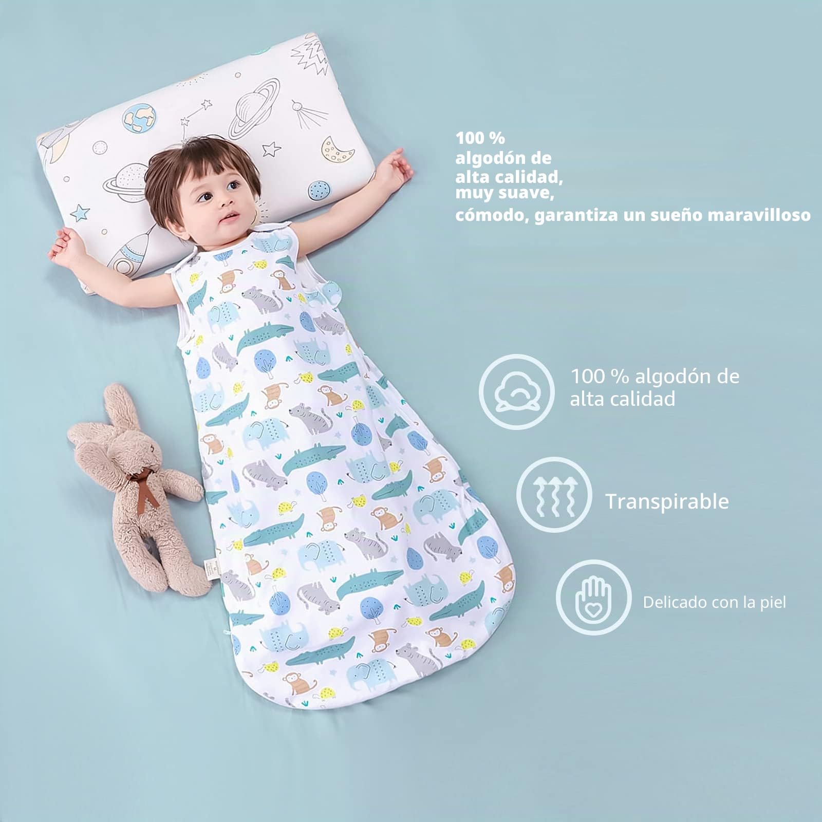 Mosebears Saco de Dormir para bebé de Verano, Primavera, diseño Animal, 1,0 TOG, para bebé, sin Mangas (paraíso de Animales, 0-6 Meses)