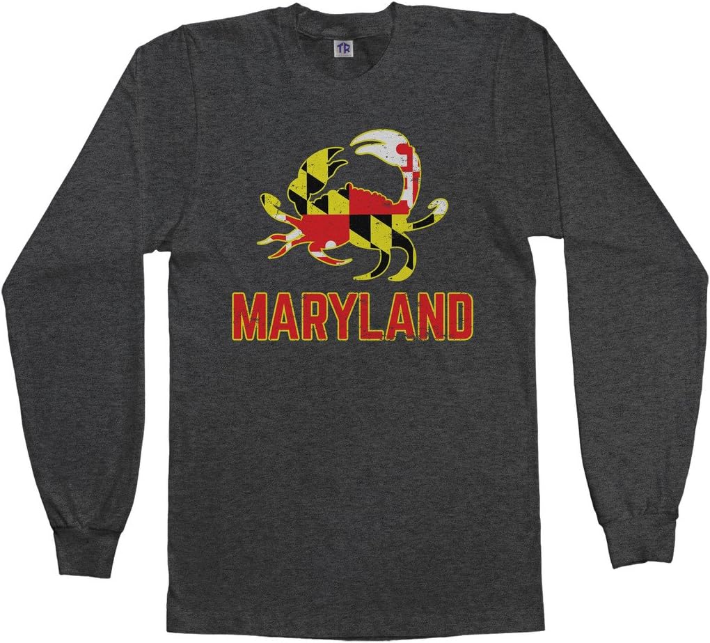 Threadrock Men's Maryland State Flag Crab Emblem Long Sleeve T-Shirt