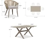 PURPLE LEAF 7 Pcs Patio Dining Set with Weather Resistant Aluminum Dining Table and Wicker Rattan Chairs Soft Cushions Modern Furniture Patio Dining Set for Backyard Indoor Decor Kitchen,Champagne