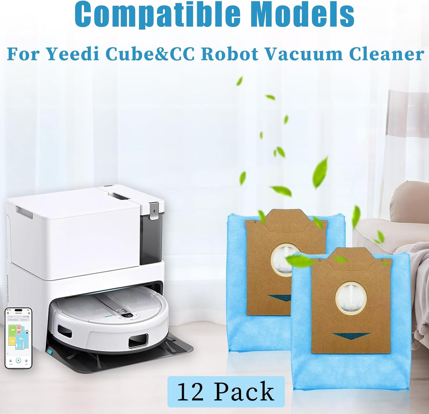 12 Pack Dust Bags for Yeedi Cube for Yeedi CC Robot Vacuum Cleaner Vacuum Bags Replacement Accessories
