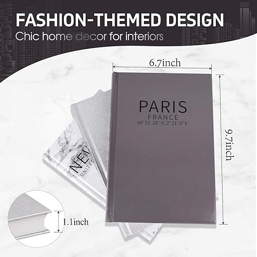 Miniatura 7 de Juego de 3 libros decorativos para decoración del hogar, libros de decoración de estampado de lámina plateada, libros de diseño de moda para mesas