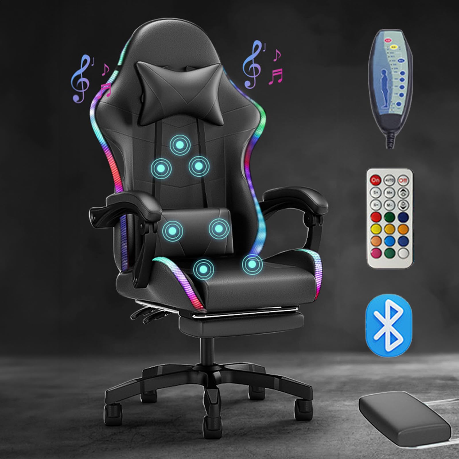 Computer Gaming Chairs with footrest +light + Bluetooth speaker + massage chair reclining chair anchor swivel chair