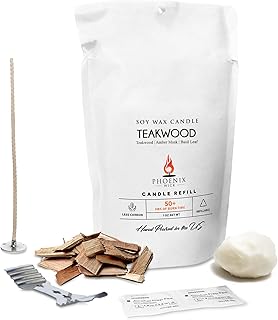 Phoenix Wick - Scented Candles & Wax Refills (Teakwood, Candle Kit - 7oz/50Hrs)