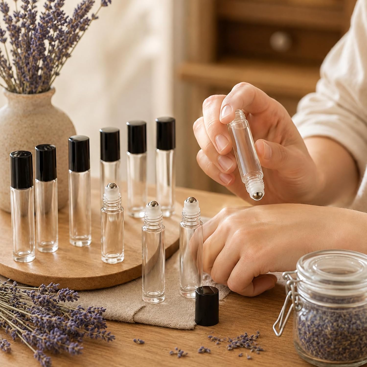 Acrux7 50 Pack 10ml Clear Glass Roller Rottles for Essential Oils