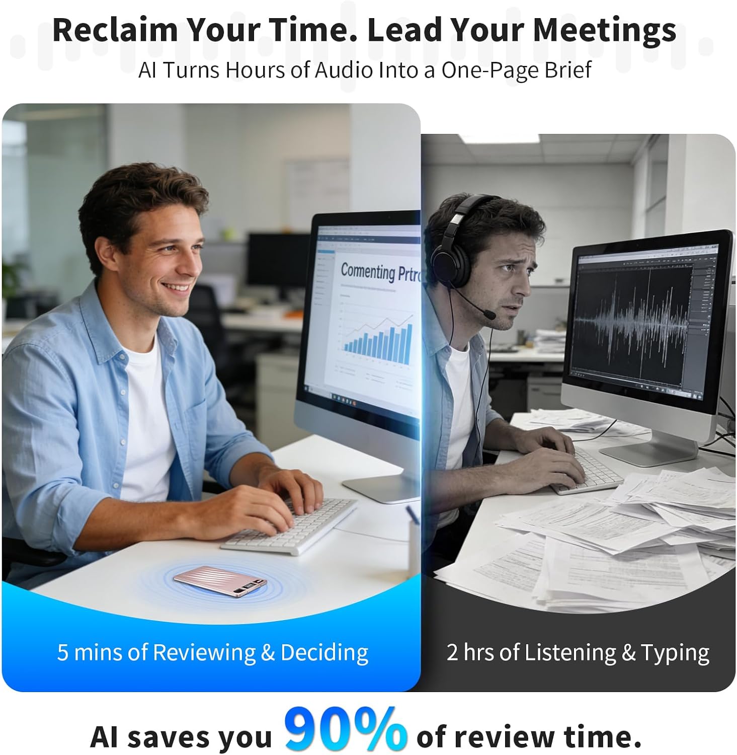 AI Voice Recorder, Professional Voice Activated Recorder with AI Transcription & Summarize, 64GB Storage, 30H Battery, Noise Cancellation and AI Note Taker for Meetings and Interviews & calls