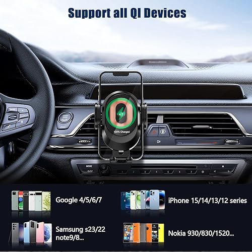 Miniatura 6 de Cargador inalámbrico para automóvil, 15 W Qi de carga rápida con sujeción automática para cargador de automóvil, soporte para teléfono, control