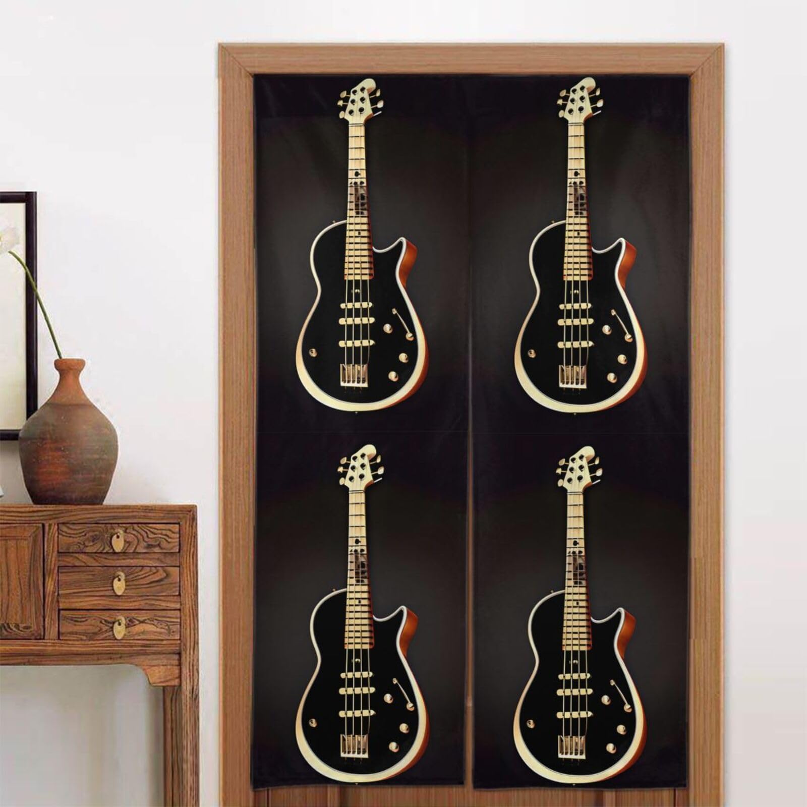 MTGFJD Black Guitar Door curtain, blackout, suitable for bedrooms, windows, kitchen, etc., 86 x 143 cm.