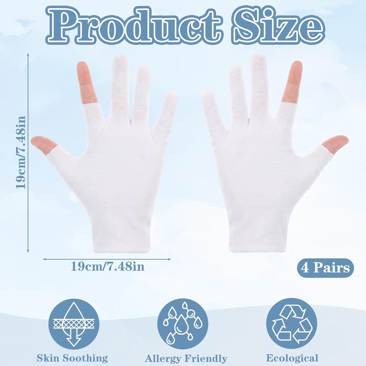 4 Pairs Fingerless Cotton Gloves for Sleeping Eczema-Gloves Moisturizing White Cotton Gloves for Dry Hands and Overnight Hydration Spa, One Size Fits Most for Men and Women