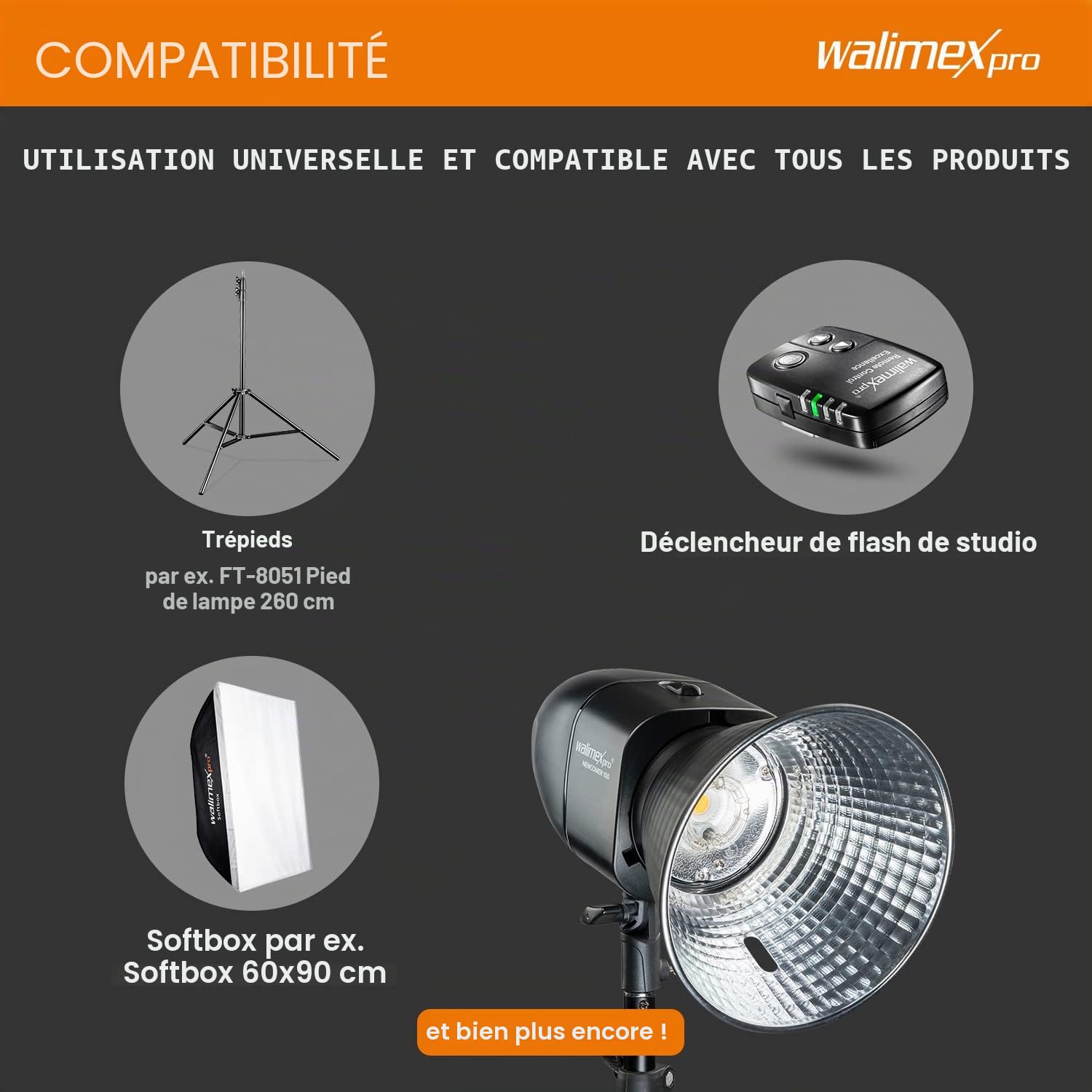 Walimex Pro Flash de Studio Newcomer 100 II - Puissance de Flash 100 WS, déclenchement sans Fil 2,4 GHz, lumière de modélisation LED, durée de Flash 1/800-1/1200s, Connexion Bowens/walimex Pro