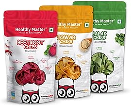 Healthy Master Chips Combo (Beetroot Chips, Palak Chips, Jowar Chips) | Light & Crispy Chips, high protein | Natural ingredients, Vegan, Gluten Free, No Palm Oil, No Artificial Preservatives, Trans Fat Free, Low Calorie | 300g - Pack of 3 (100g each)