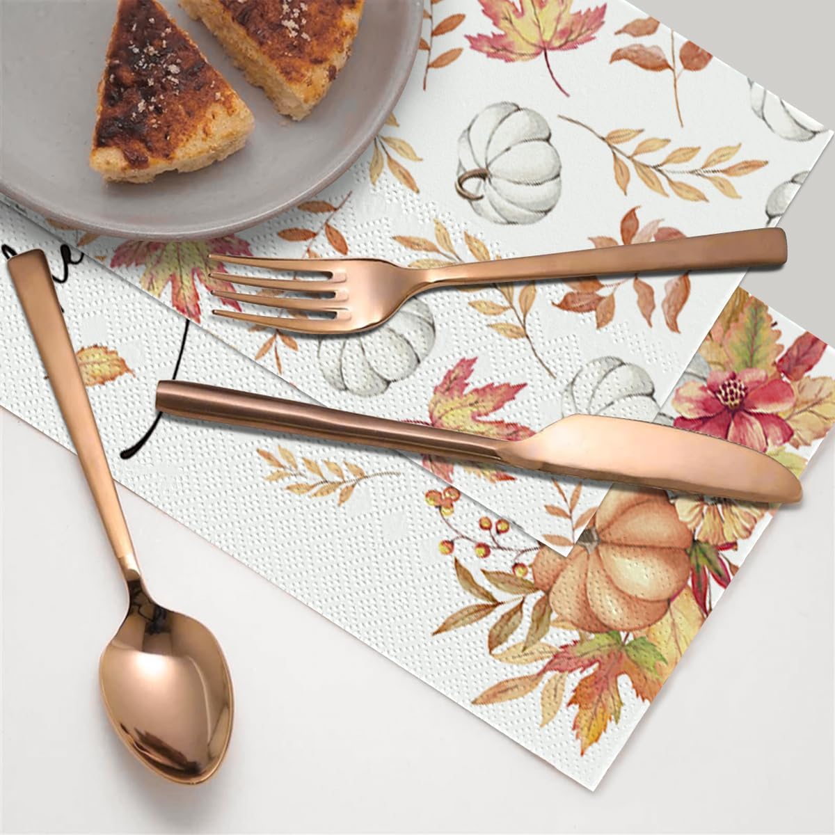 Horaldaily 100Pcs Fall Paper Napkins, Autumn Harvest Orange Pumpkin image 3