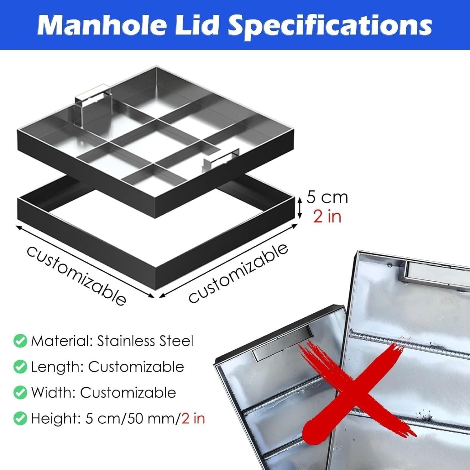 Heavy-Duty Stainless Steel Septic Tank Concealed Manhole Cover(50x50cm)