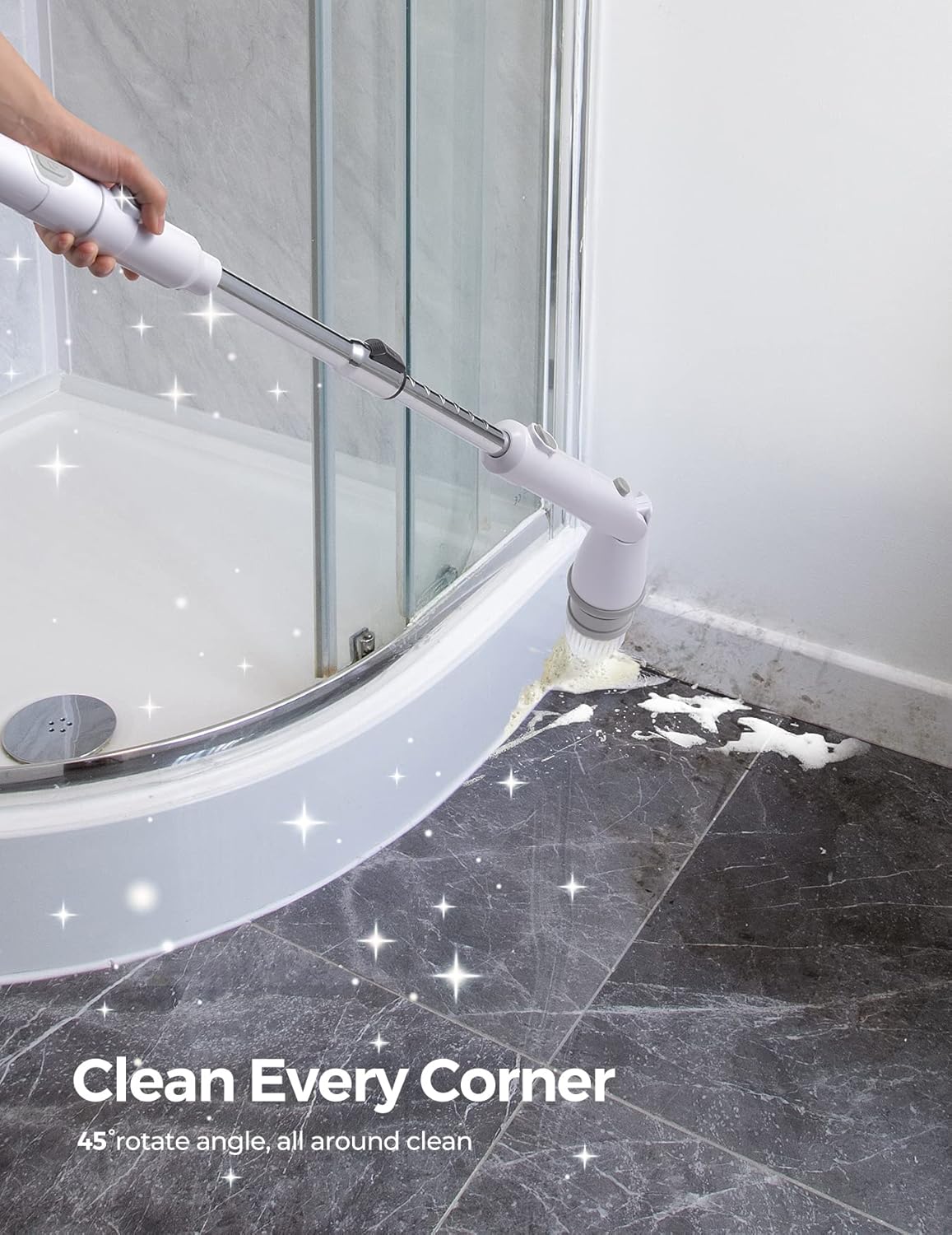 kHelfer Electric Spin Scrubber, Upgrade Electric Scrubber for Cleaning with 8 Replacement Head, 45° Adjustable Brush Head Cordless Spin Scrubber, 47" Long Handle Cleaning Supplies with for Tub Shower