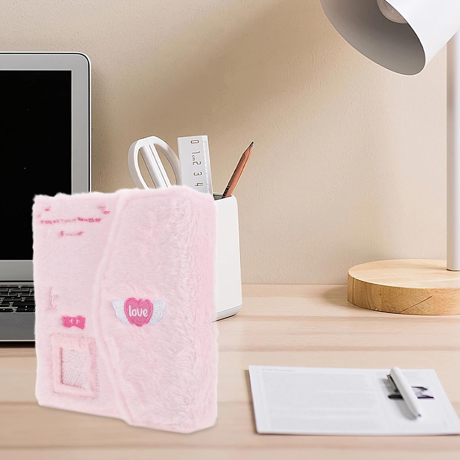 Plush Photocard Album Binder for Memory Book, Soft Pink Cover with 3-inch Pages, Cartoon Ticket and Movie Card Storage, DIY Scrapbook Album for Keepsakes