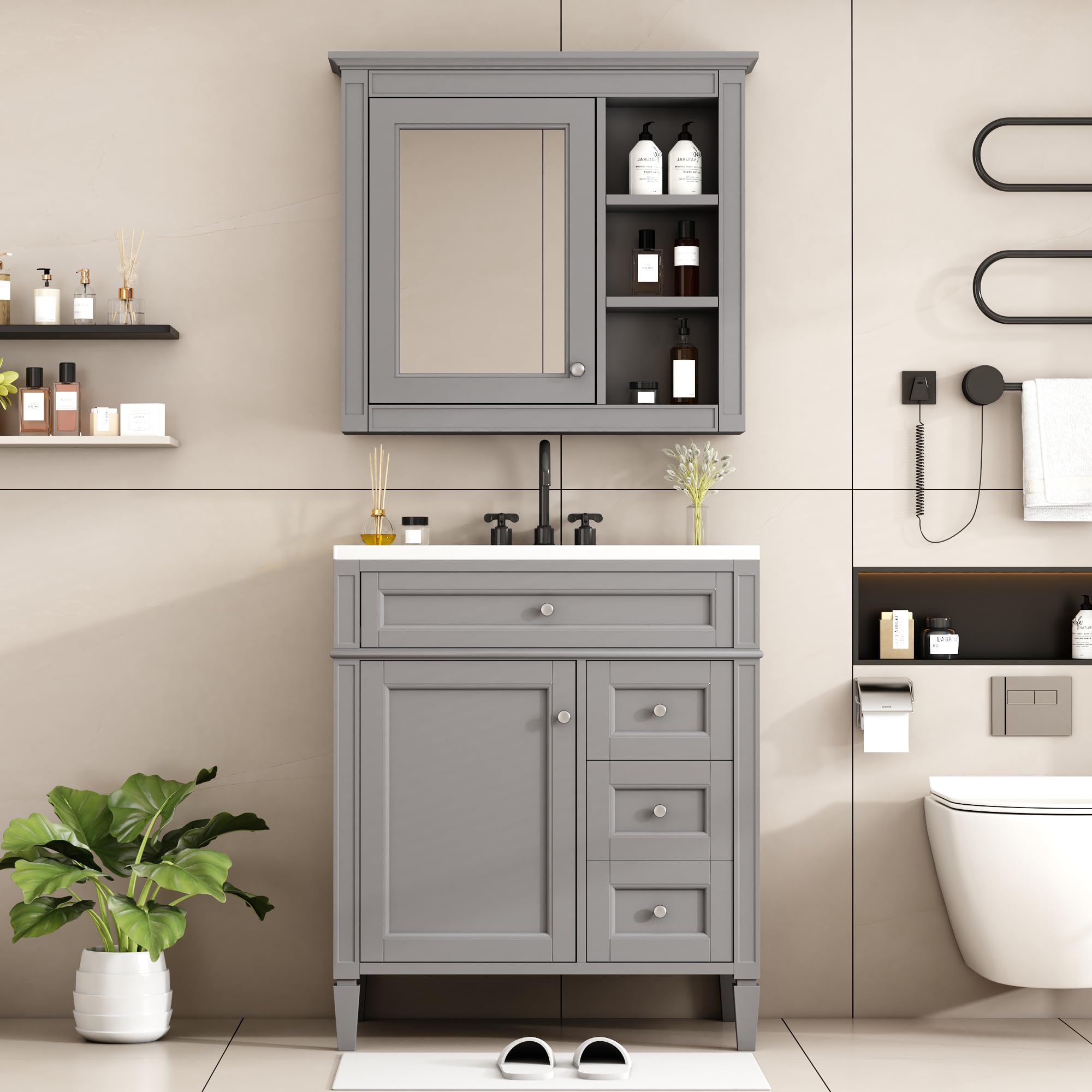 Amazon.com: Merax 30"" Bathroom Sink Vanity with Matching Medicine ...