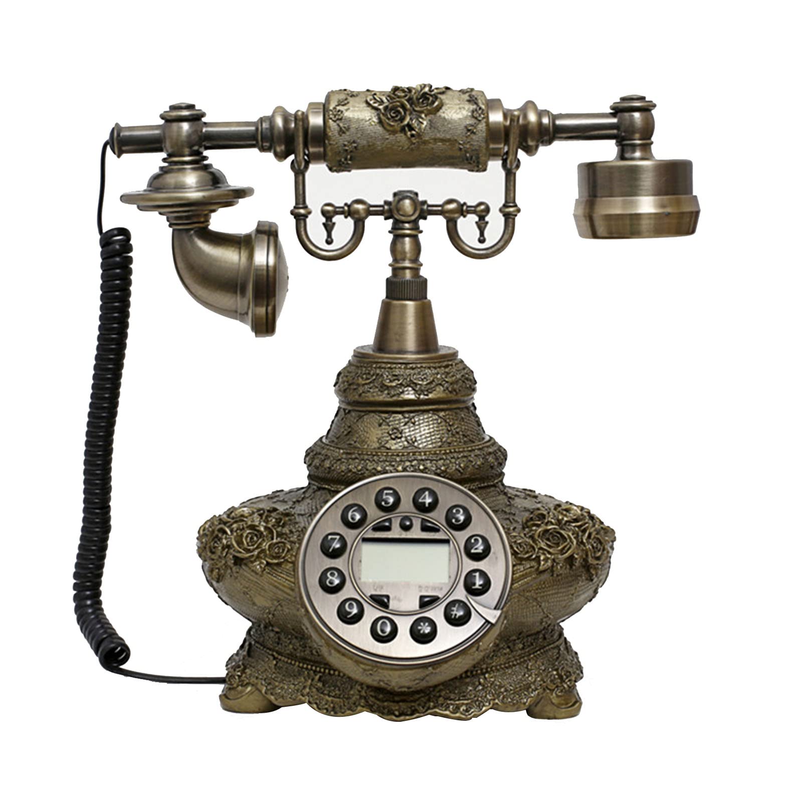 WDSOPK Retro Telephone,Retro Landline Telephone Corded Dial Phone Retro Creative Phone Home Office Accessory,Bronzed (Bronzed)
