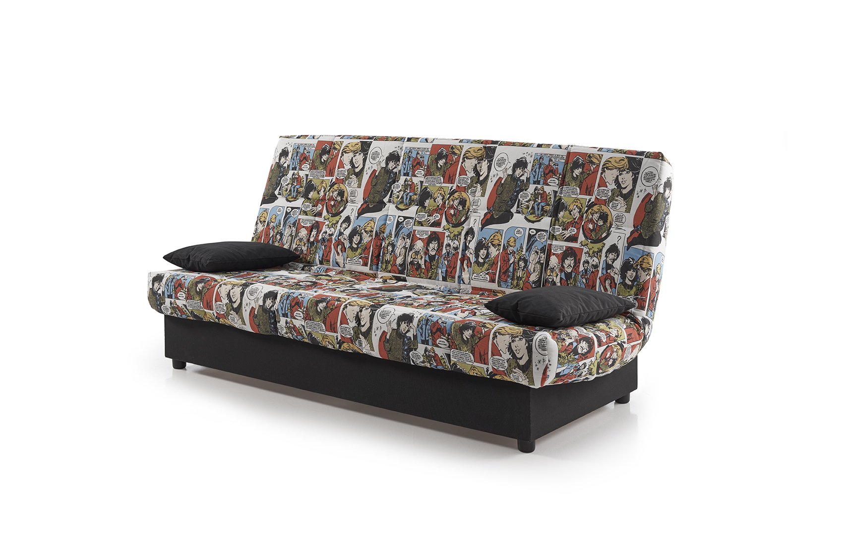 ECCOX Matris - Sofa Cama Clic Clac Julieta 3 Plazas, Color Estampado Comic, Medida sofá: 184x75x31 cm., Medida Cama: 190x132x40 cm., Incluye 2 Cojines