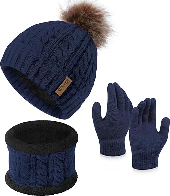Kids Winter Hat Gloves Scarf Set, Boys and Girls Beanie Hat