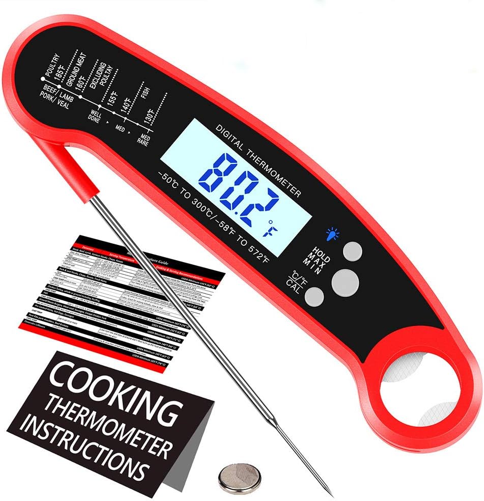 WAFA Instant Read Meat Thermometer, Waterproof Ultra Fast Cooking Thermometer with Bottle Opener Backlight and Calibration, Digital Food Thermometer for Kitchen, Outdoor Cooking, Grill and BBQ