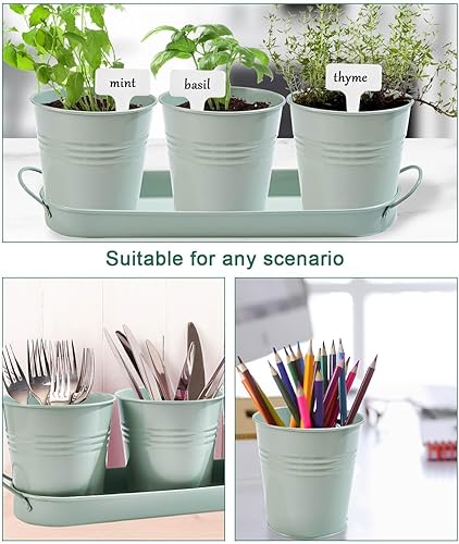 Miniatura 6 de vensovo Juego de 3 macetas de jardín de hierbas para interiores, macetas de jardín galvanizadas con bandeja y drenaje, juego de 3 macetas de ventana